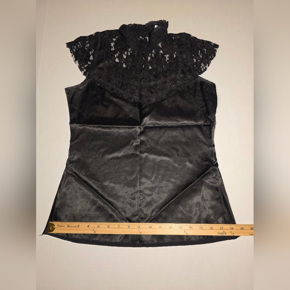 Morbid Threads Sz M Vintage Chic Black Lace Mock Neck Top Gothic - Picture 10 of 10